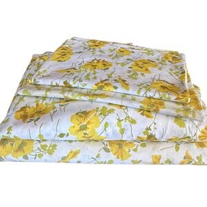 Vintage Morgan Jones Twin Sheet Set 4Pc Yellow Floral USA No Iron Percale